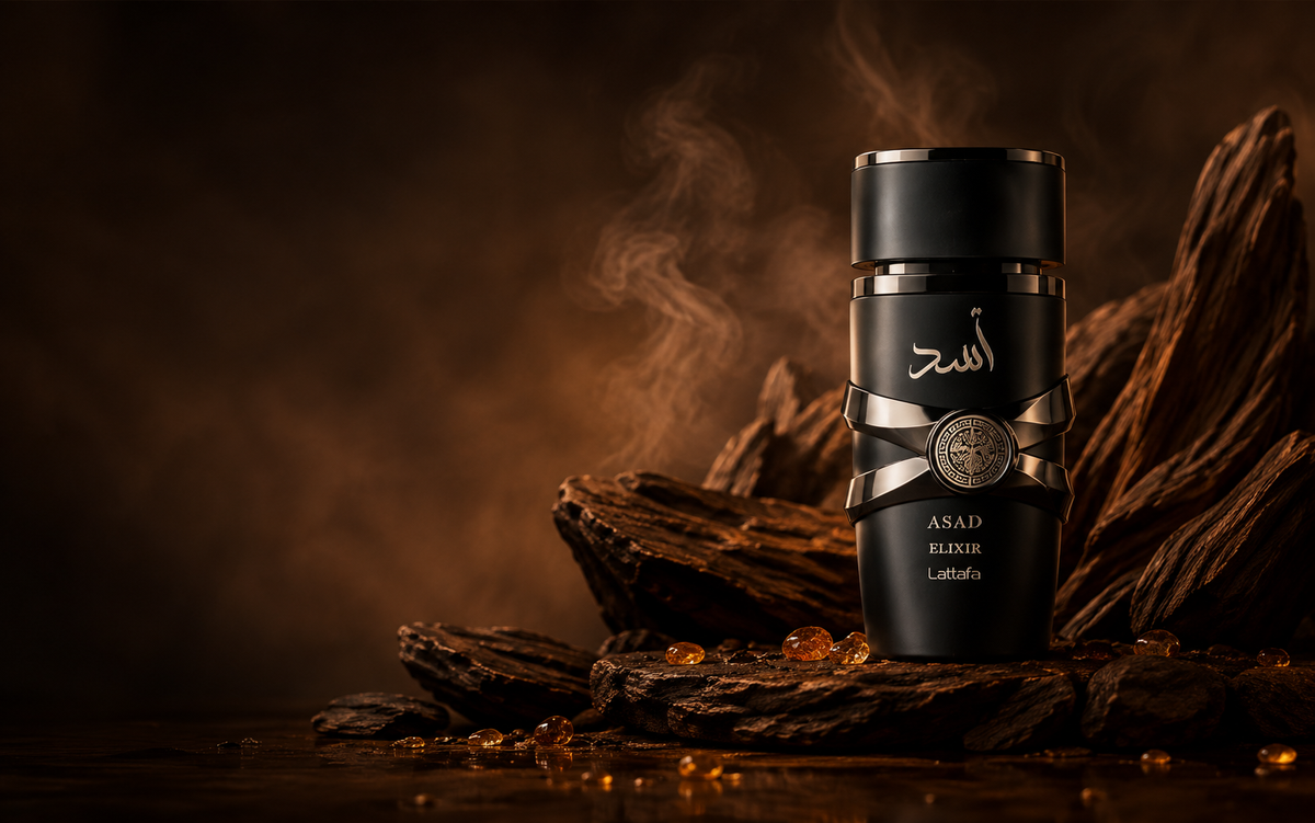 Dark oud-inspired fragrance scene for the OUDIVORA Men collection