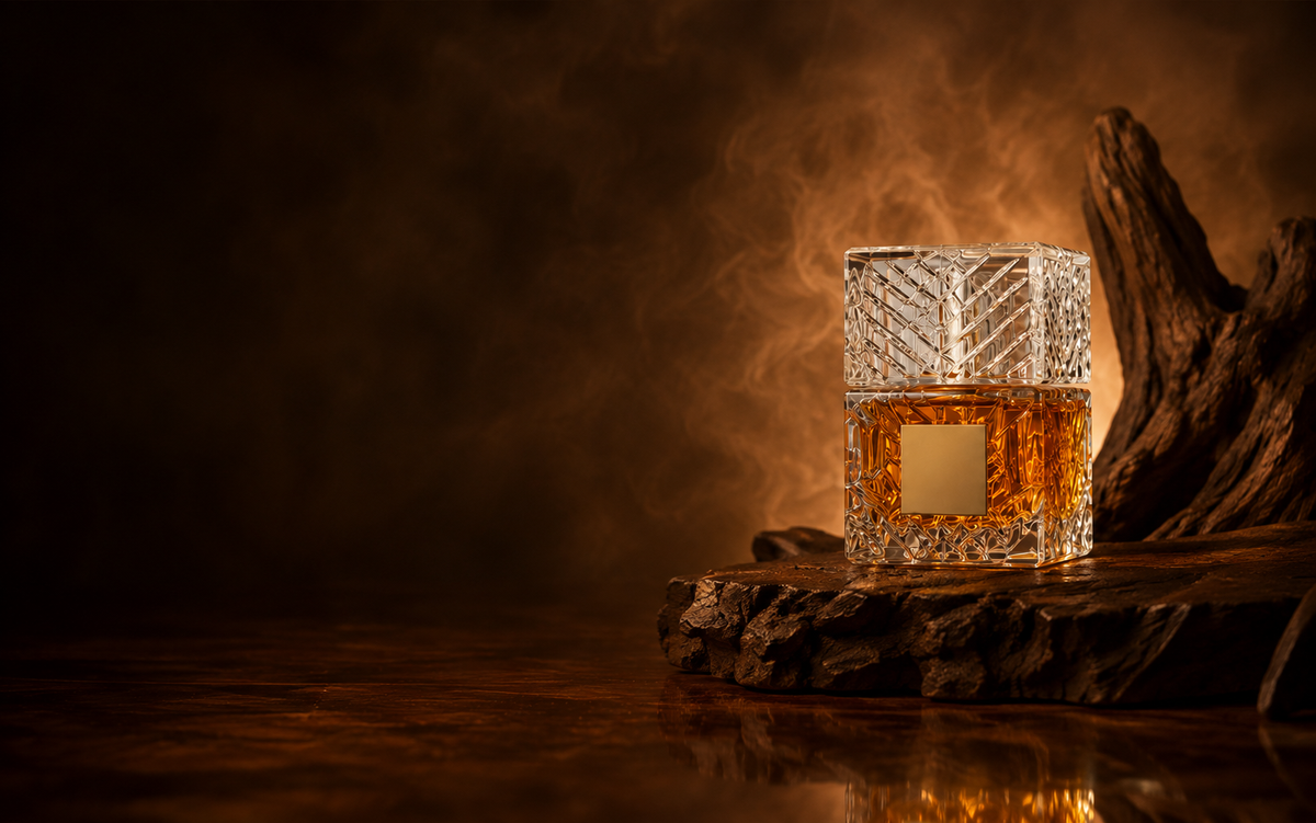 Warm amber oud-inspired fragrance scene for the OUDIVORA Unisex collection